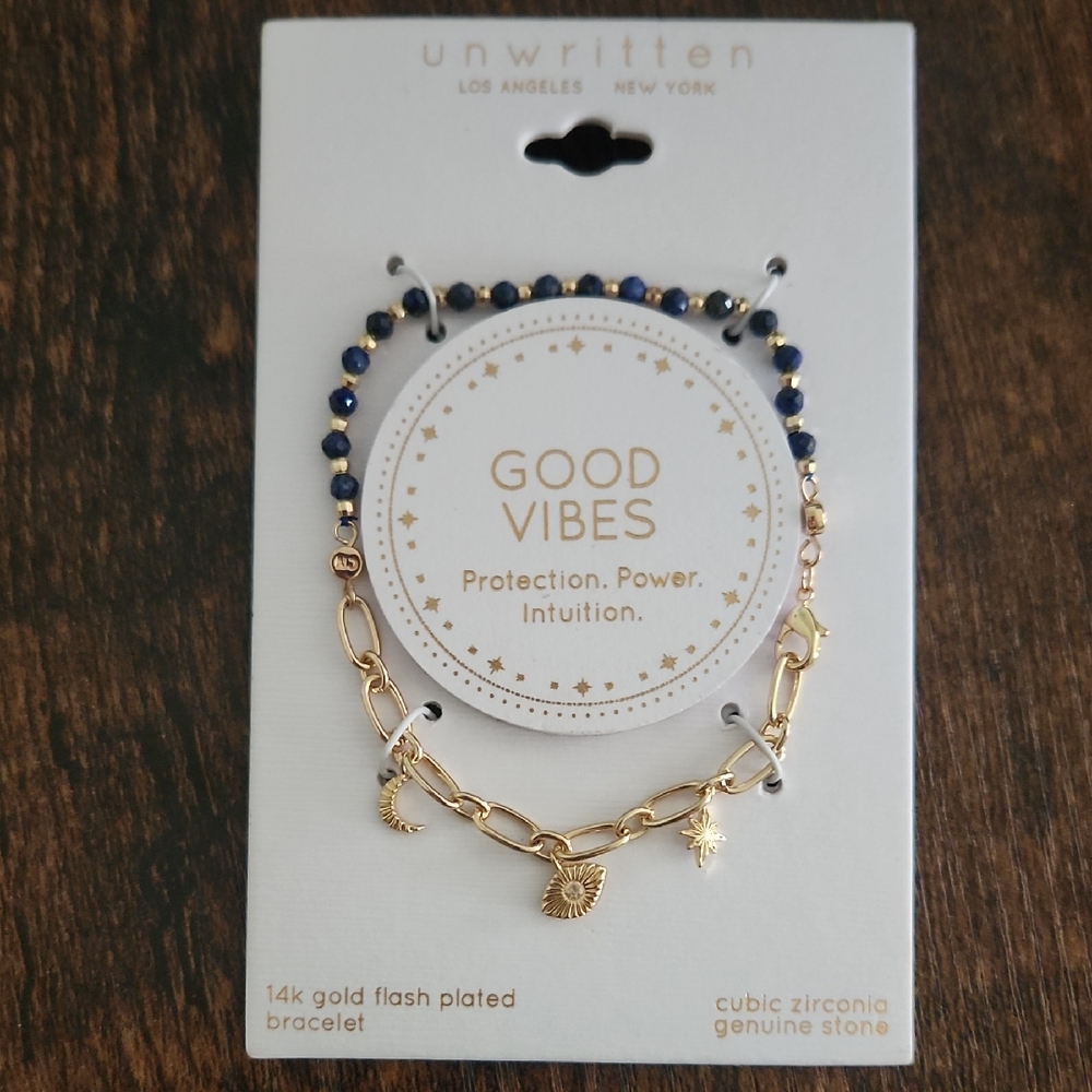 Unwritten Gold and Dark Blue Charm Bracelet